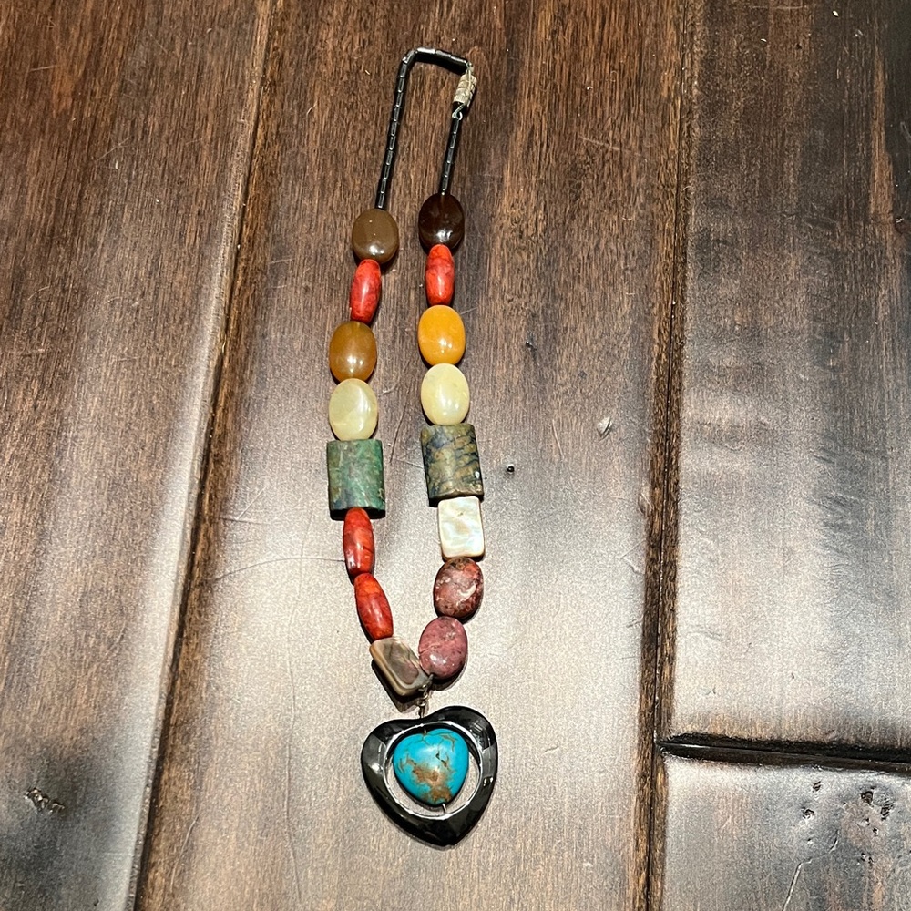 Multicolor Beaded Heart Pendant Necklace